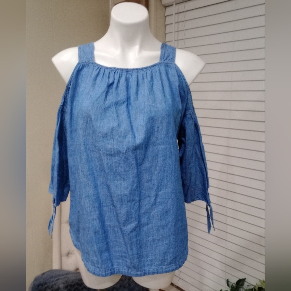 Madewell Cold Shoulder Lightweight Denim Top Size Small Relax Fit